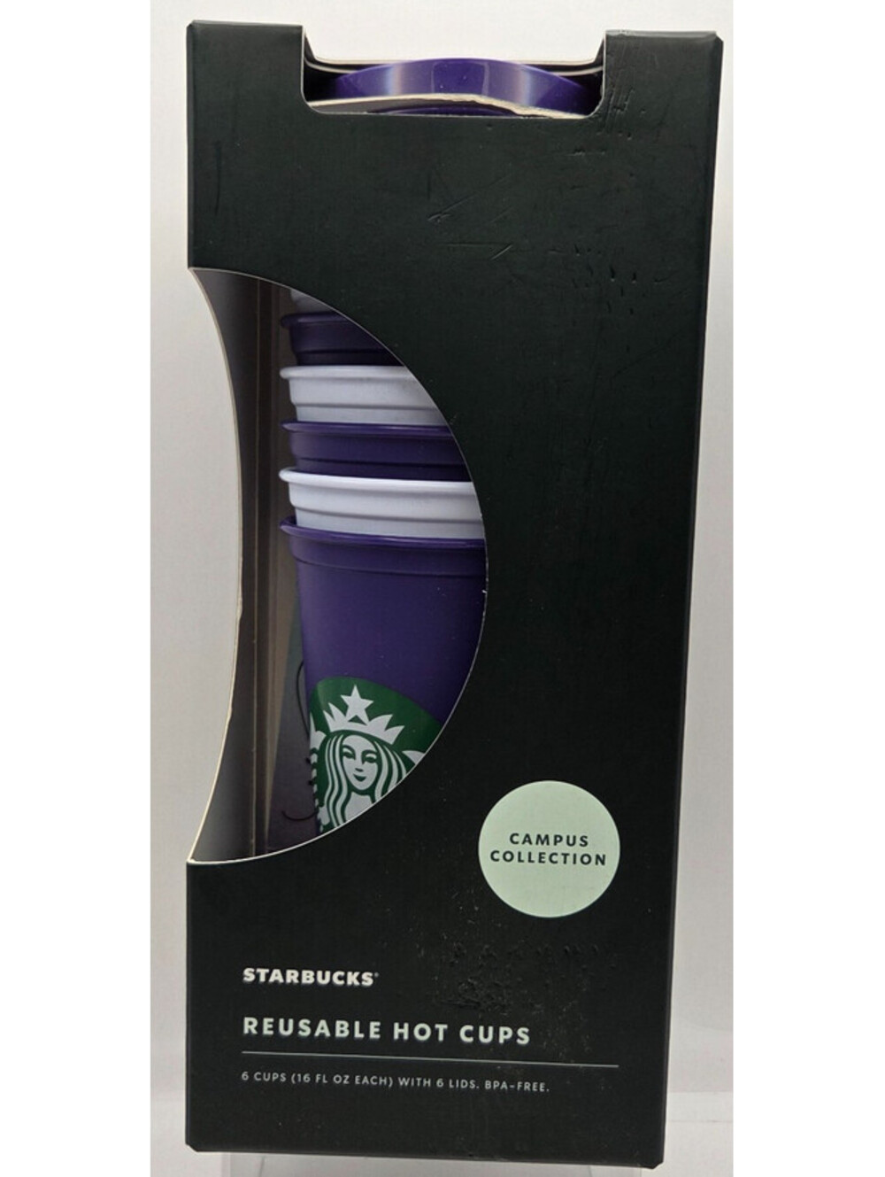 Starbucks Retired UW Huskies Campus Collection 6 Reusable Hot Cups 16oz NIB